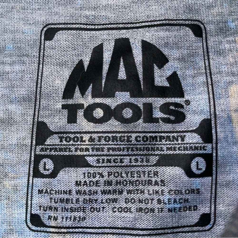 Mac Tools Tee Shirt Top Men's Large All Over Flag Print Short Sleeve Logo EUC‎ - Picture 4 of 8